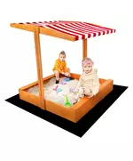 Houten zandbak 120x120 cm met luifel - rood-wit