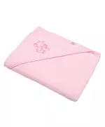 Roze geborduurde babyhanddoek met capuchon 100x100 cm