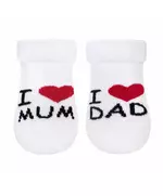 Baby terry socks - witte sokjes - I ♥ MUM I ♥ DAD - maat 62 (3-6 maanden)