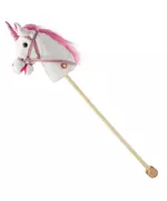 Nia - Stokpaard Eenhoorn - Pluche Wit Paardenhoofd - Met Wielen