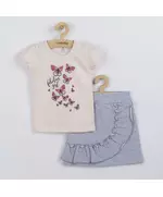 Kinderset - T-shirt met vlinders - Rokje met ruches - Maat 80 (9-12m)