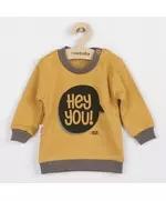 Baby T-shirt - Okerkleurig - Maat 68 (4-6 maanden) - Spraakballon "HEY YOU!"