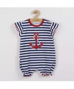 Baby Romper - Gestreept - Marineblauw met Rood-Anker - Maat 56 (0-3 maanden)