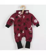 Jumpsuit - Donkerrood - Capuchon met oortjes - Maat 74 (6-9 maanden)