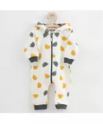 Baby Jumpsuit - Wit - Beren patroon - Capuchon met pompom