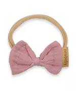 babyaccessoires - hoofdband - lichtbruin elastisch - roze strik