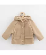 Kinderjas - Beige - Capuchon - Visgraatpatroon - Houten knopen