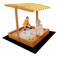 Houten zandbak met luifel - 120x120 cm - Geel en wit