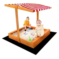Houten zandbak 120x120 cm met luifel - rood-wit