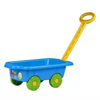 Speelgoed bolderkar met trekstang - blauwe 45 cm kar