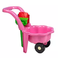 Roze speelgoedkruiwagen met hark en schep - 48 cm