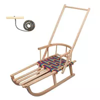Houten slee met rugleuning, duwstang en trekkoord 86 cm