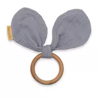 Bijtring met Houten Ring en Zachte Oren - Baby Speelgoed