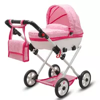 Poppenwagen - COMFORT Roze - Luxe Wiegwagen - Verstelbare Handgreep