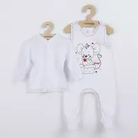 Babyset - Wit - Vestje en romper - Muizenillustratie - Maat 86 (12-18m)
