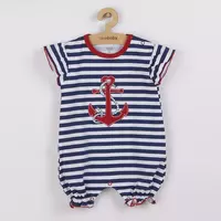 Baby Romper - Gestreept - Marineblauw met Rood-Anker - Maat 56 (0-3 maanden)