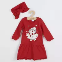 Babyjurk - Rood - Lange Mouwen - Pinguïn met Hoofdband