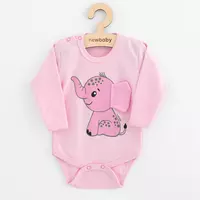 Babyrompertje - Roze - Olifant met 3D-oren - Katoen, lange mouwen