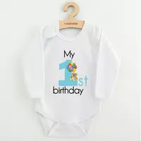 Babyromper - My 1st birthday - Blauwe teddybeer - Longsleeve