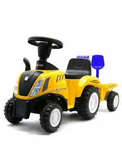 Gele speelgoedtractor met aanhanger en schep