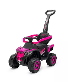 Kinderauto Quad Zwart Roze met Duwstang