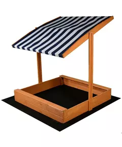 Houten zandbak met zonnescherm - 120x120 cm - Blauw wit