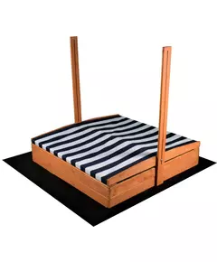 Houten zandbak met zonnescherm - 120x120 cm - Blauw wit