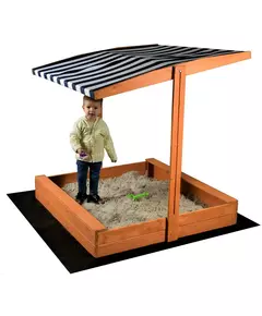 Houten zandbak met zonnescherm - 120x120 cm - Blauw wit