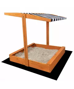 Houten zandbak met zonnescherm - 120x120 cm - Blauw wit
