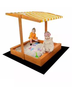 Houten zandbak met luifel - 120x120 cm - Geel en wit
