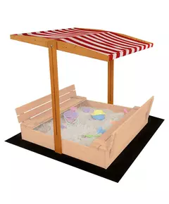 Houten zandbak 120x120 cm met luifel rood/wit - Tuinspel