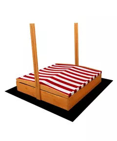 Houten zandbak 120x120 cm met luifel rood/wit - Tuinspel