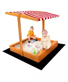 Houten zandbak 120x120 cm met luifel rood/wit - Tuinspel