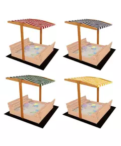 Houten zandbak 120x120 cm Groen/Wit met luifel - Buiten