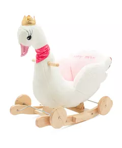 Schommelstoel Zwaan - Pluchen Roze - Goudkleurige Kroon