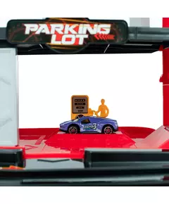 Parkeergarage met racebaan en voertuigen - Speelgoed