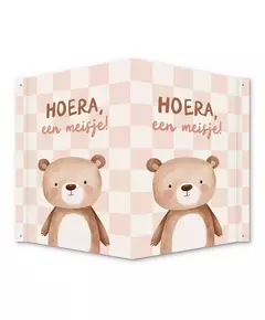 Babydecoratie Hoera een Meisje Beertje – Raambord