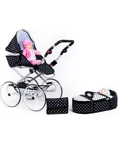 2-in-1 Kinderwagen voor Poppen - Retro zwart-wit