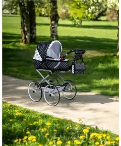 2-in-1 Kinderwagen voor Poppen - Retro zwart-wit