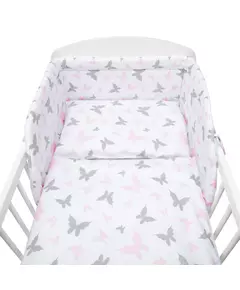 3-delige ledikantset - Katoen - Roze/grijze vlinders