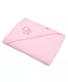 Roze geborduurde babyhanddoek met capuchon 100x100 cm