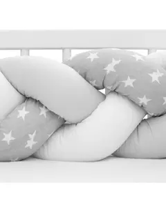 Gevlochten Bedbumper Sterren Grijs/Wit - 100% Katoen