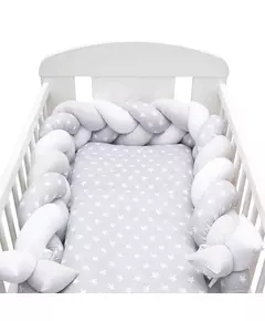Gevlochten Bedbumper Sterren Grijs/Wit - 100% Katoen