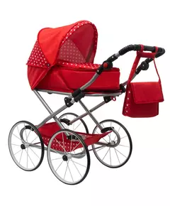 2-in-1 Poppenwagen - Rood met stippen - Hoogwaardig