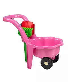 Roze speelgoedkruiwagen met hark en schep - 48 cm