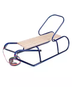 Metalen slee 87 cm blauw met rugleuning en trekkoord
