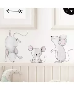 Muizenfamilie muursticker - 80 x 50 cm - pastelkleuren