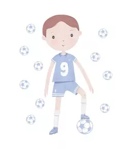 Voetballer muurstickers blauw - 85 x 60 cm - set van 11