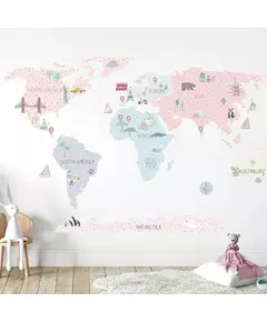 Wereldkaart muurstickers roze 150 x 100 cm Kinderkamer