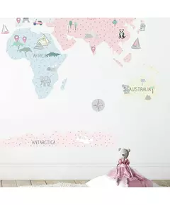 Wereldkaart muurstickers roze 150 x 100 cm Kinderkamer
